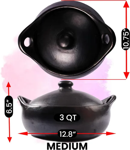 Miniatura 5 de Ancient Cookware, Chamba - Cacerola de arcilla plana, tamaño mediano, 3 cuartos de galón