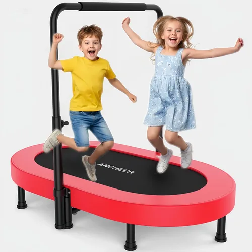 Miniatura 9 de ANCHEER 56" Double Mini Trampoline for Kids, Mini Rebounder with 5-Level Adjustable Handle, Parent-Child Trampoline for Kids, Max Load 220lbs, Fun