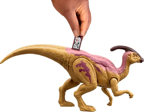 Miniatura 5 de Mattel Jurassic World - Figura de acción de dinosaurio Wild Roar, parasaurolophus con columna vertebral brillante revelan luces y sonido, juguete