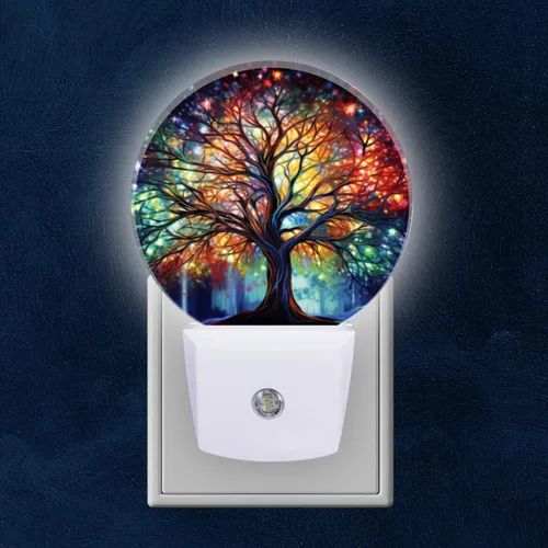 Miniatura 14 de Lámpara de Luz Nocturna LED Redonda con Sensor de Anochecer a Amanecer, Vidrio Emplomado Circular 3D con Luz Nocturna de Abejorro que se Enchufa a