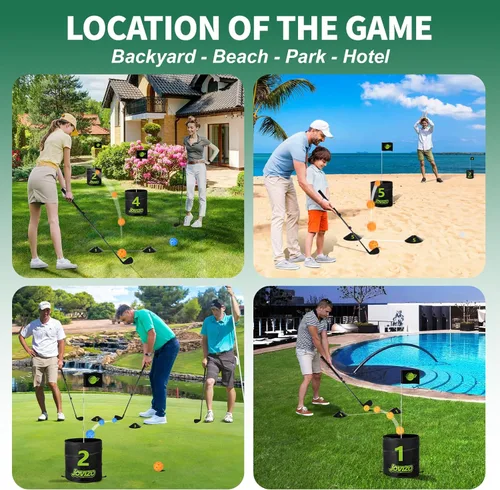 Miniatura 4 de Juego de astillado de golf con 2 palos retráctiles y 9 agujeros, juego de golf portátil para adultos y niños, juguete de práctica deportiva