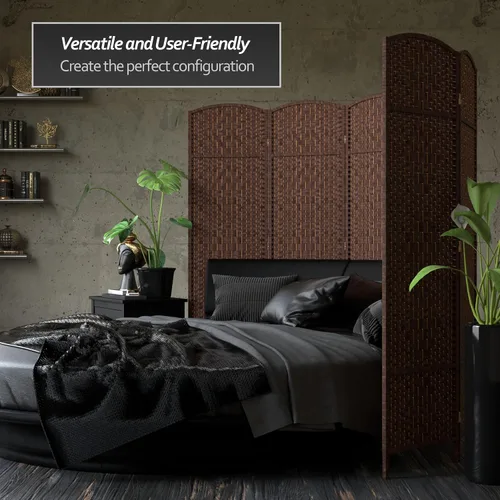 Miniatura 3 de Divisor de ambiente resistente de 6 pies, pantalla de privacidad plegable de fibra de ratán con patrón de diamante, Madera, Mocha oscuro