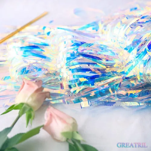 Miniatura 7 de Telón de fondo de serpentinas de fiesta iridescente - GREATRIL Cortina de flecos de oropel holográfica transparente de neón para decoración temática