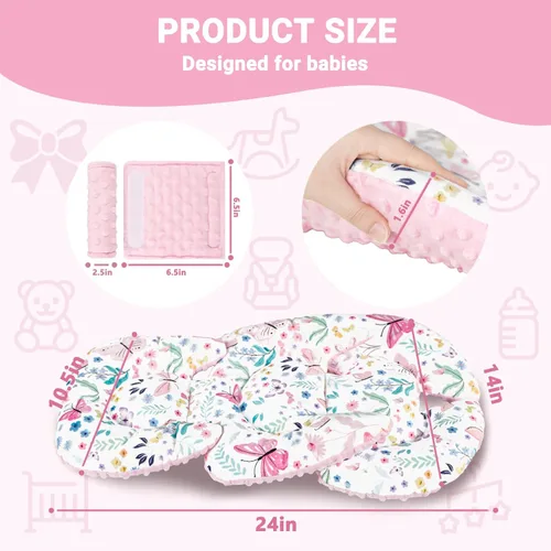 Miniatura 3 de Inserto de asiento de automóvil para niñas y bebés, soporte suave para la cabeza del asiento de automóvil y 2 almohadillas de correa, inserto