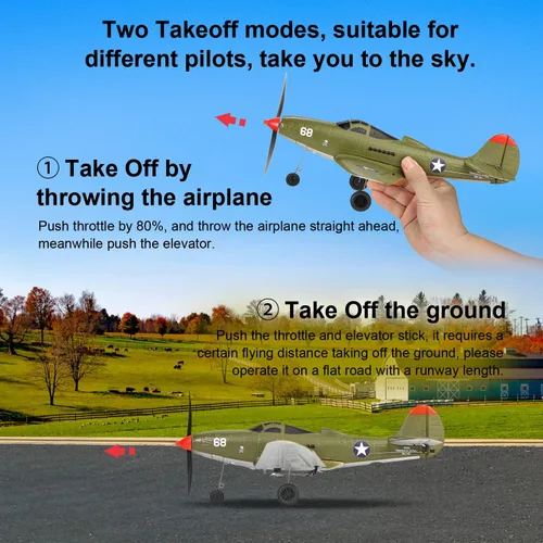 Miniatura 6 de Avión de control remoto RTF 4 canales RC Plane 402MM Wingspan Micro Scaled Warbird con una tecla acrobática aeronave de una tecla giro en U y P39