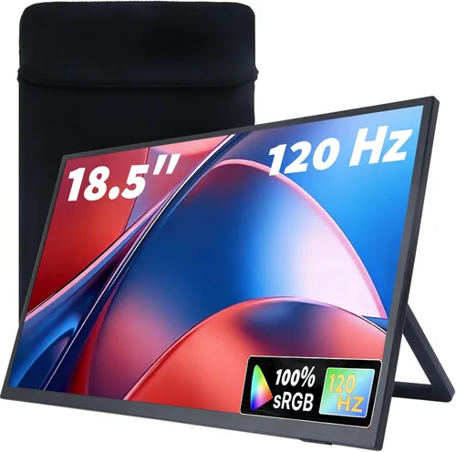 Monitor portátil grande de 18.5 pulgadas para laptop, 120Hz 1080P FHD IPS portátil, pantalla de viaje secundaria para/teléfono/Xbox PS4/5, 125%