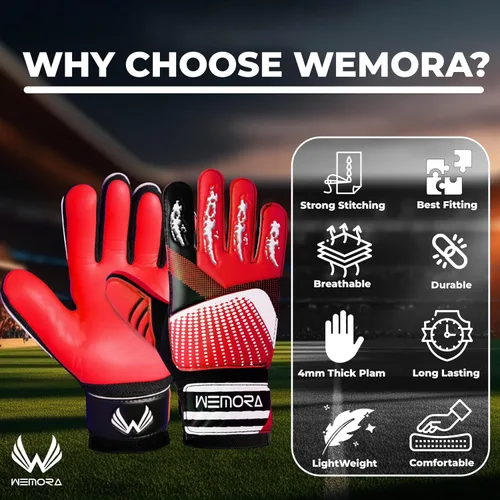 Miniatura 3 de Guantes de portero de fútbol para niños y jóvenes junior de 4mm antideslizantes con agarre fuerte en la palma Rojo