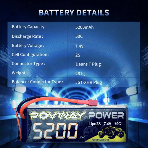 Miniatura 2 de 2S LiPo Battery 5200mAh 50C 7.4V Batería RC Estuche rígido con conector T para coches RC, camión RC, avión RC, helicóptero RC, Dron, Quadcopter