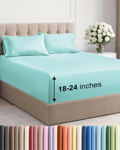 Miniatura 24 de Sábanas King divididas con bolsillos extra profundos, sábanas transpirables y refrescantes de 5 piezas, sábanas de lujo para hotel, suaves, sin 22