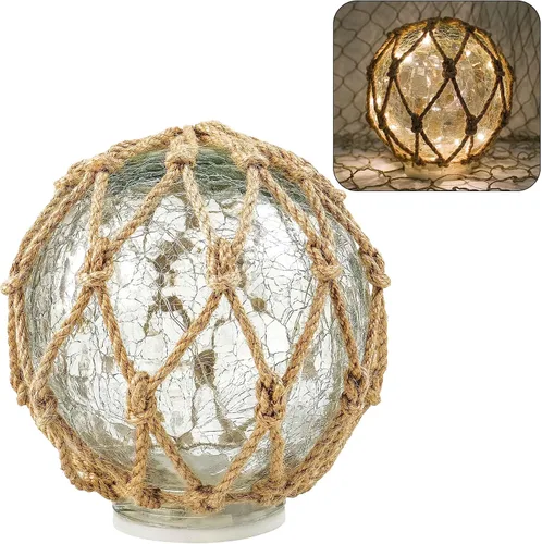 SAILINGSTORY - Flotador de pesca de cristal, lámpara náutica, decoración costera de playa, bola de vidrio agrietado, luz nocturna de 6 pulgadas