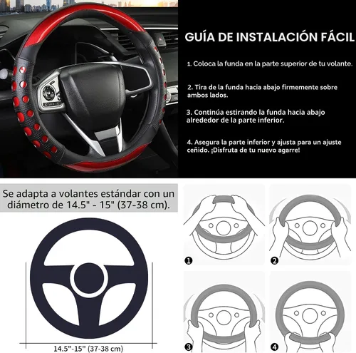 Miniatura 5 de Funda de cuero sintético para volante de automóvil con agarre antideslizante, para mujeres y hombres, ajuste universal para automóviles, camiones