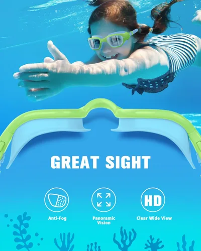 Miniatura 5 de Kids Swim Goggles with Silicone Swim Cap, Swimming Goggles Cap Set for Kids 6-14, Anti-Fog Anti-UV for Boys Girls