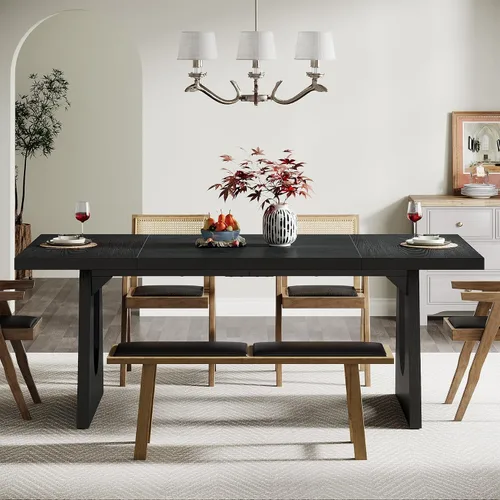 Miniatura 6 de Tribesigns Mesa de comedor grande para 6-8 personas, mesa rectangular rústica de madera de 70.9 pulgadas con patas de madera negra, mesa de cocina