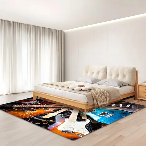 Miniatura 3 de Alfombra de área grande lavable de 5 x 6 pies para sala de estar, dormitorio, decoración del hogar, guitarra, música, instrumentos musicales