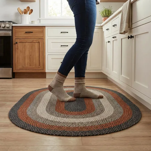 Miniatura 11 de Super Area Rugs - Alfombra trenzada rústica en tonos taupe y gris oscuro, ovalada para puerta/entrada principal, alfombra tejida para exteriores, 2