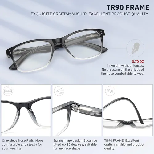 Miniatura 3 de Fetrrc - Modernos lentes de lectura cuadrados con bloqueo de luz azul de computadoras, antirreflejos, antifatiga, con protección ultravioleta