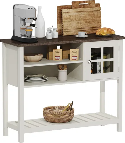 Miniatura 7 de ChooChoo Gabinete de bar de café de granja, gabinete de buffet con almacenamiento, aparador buffet con puerta de cristal, mesa consola para cocina