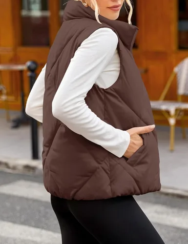 Miniatura 7 de MEROKEETY Chaleco acolchado sin mangas con cremallera para mujer, con cuello alto, con bolsillos