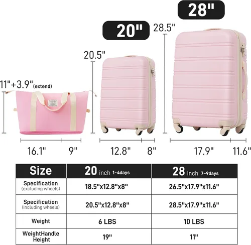 Miniatura 369 de Merax Juegos de equipaje de mano en maleta aprobada por aerolíneas, estuche rígido con ruedas giratorias expandibles, Negro