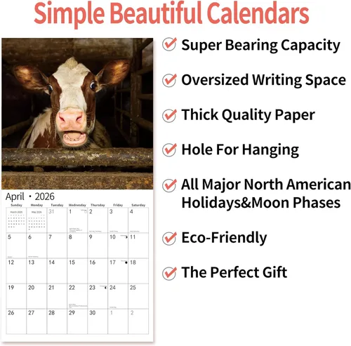 Miniatura 7 de Calendario de pared 2026, Calendario divertido 2026, noviembre de 2025 - diciembre de 2026, calendario de pared con memes divertidos de animales, 12