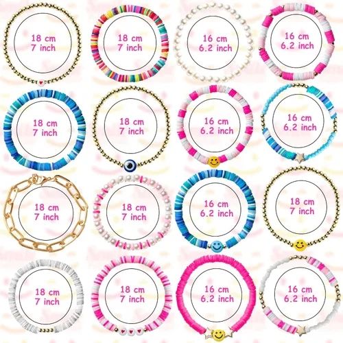 Miniatura 3 de Vitustua 16pcs Preppy Heishi Bracelets Set Stackable Colorful Cute Happy Face Charm Pearl Stretchy Beaded Bracelet Summer Beach Layering Bracelet