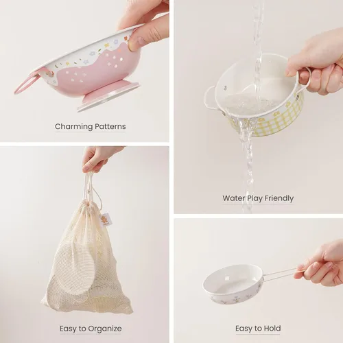 Miniatura 3 de ROBUD Juego de Ollas y Sartenes para Niños, Accesorios de Cocina para Jugar, Ollas y Sartenes de Metal en Crema Azul, Juego de Cocina para Niños