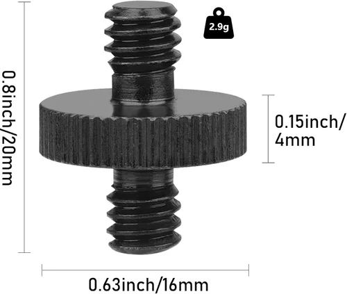 Miniatura 2 de Adaptador de tornillo de trípode roscado macho de 1/4 pulgadas a macho de 1/4 pulgadas, convertidor de rosca de montaje estándar para montaje