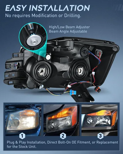 Miniatura 8 de Ensamble de faros Nilight Compatible con 2004 2005 2006 2007 2008 2009 2010 2011 2012 2013 2014 2015 Nissan Titan Armada Faros de Repuesto Carcasa