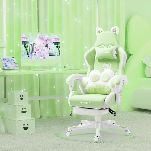 Miniatura 11 de Vigosit Silla de Gaming con Orejas de Gato de Piel Sintética PU Ergonómica Regulable Silla de Oficina para Escritorio de Computadora para Jugadores