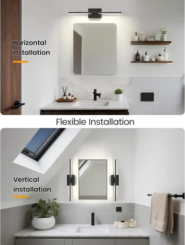 Miniatura 5 de NIORSUN Lámpara de baño moderna de 24 pulgadas, 24 W, 5CCT, regulable, luces LED negras sobre espejo, luces de tocador para baño, espejo de baño