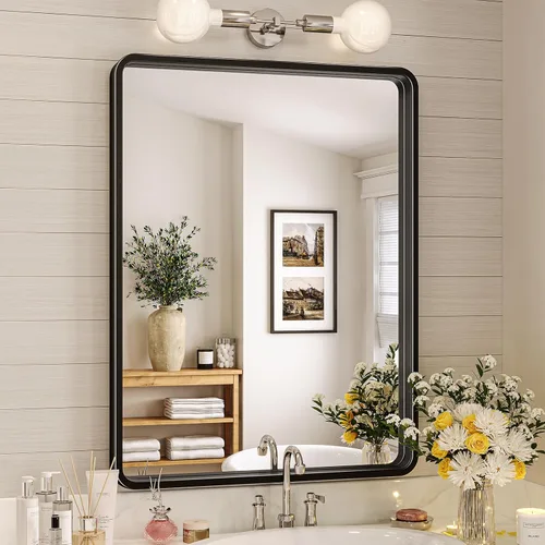 Miniatura 15 de Brightify - Espejo rectangular para pared de baño de 24x30 pulgadas con marco de metal negro, espejo moderno de tocador para baño, montaje vertical