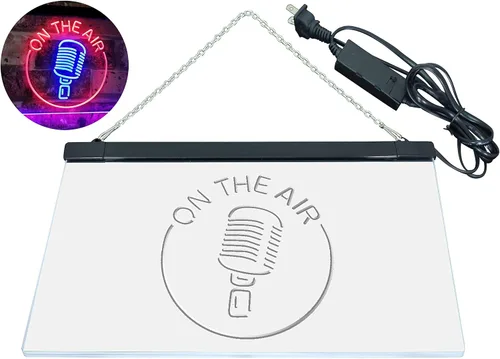Miniatura 7 de ADVPRO - cartel de neón para estudio de grabación, LED, con micrófono y rótulo «On the air»