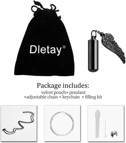 Miniatura 7 de Dletay - Collar de urna de cremación para cenizas, colgante de recuerdo con alas de ángel, acero inoxidable, grabado, negro M, CY-AGLW-BLK-EG