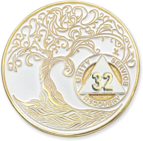 Miniatura 85 de 20 Year Sobriety Mint Twisted Tree of Life - Medallón de recuperación AA chapado en oro, fichas y fichas, color negro