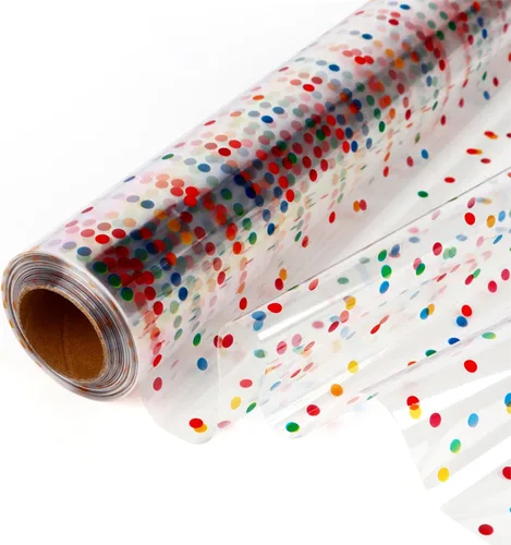 Miniatura 10 de CMFYHM Rollo de Envoltorio de Celofán Transparente (34" x 120 Pies) 3Mil Celofán de Lunares Rojos, Rollo de Envoltorio de Celofán para Regalos