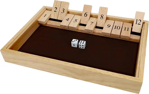 Miniatura 10 de WE Games: juego de mesa de madera "Shut The Box" - Juego de pub para cerrar la caja con 12 fichas de números y 2 juegos de dados - Acabado negro