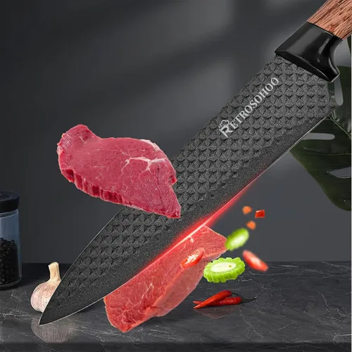 Miniatura 4 de Juego de cuchillos de cocina de 6 piezas, color caqui, afilado, juego de cuchillos de chef de acero inoxidable antiadherentes con bloque de Veta