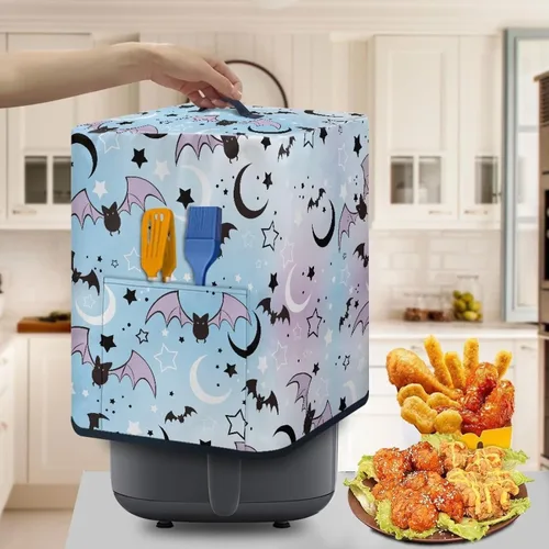 Miniatura 5 de Gomyblomy Funda para electrodomésticos pequeños con diseño de murciélagos, protector de freidora de aire lavable con tema de Halloween, protector