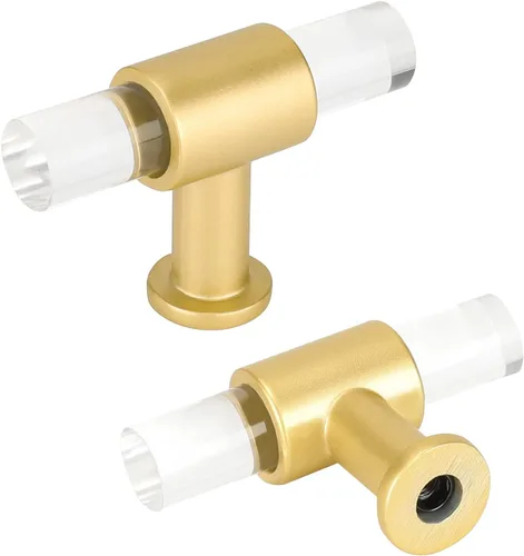 Goldenwarm Paquete de 10 Pomos Dorados para Gabinete de Acrílico, Pomos para Cajones Decorativos de Acrílico Transparente en Forma de T, Herrajes