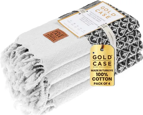 Miniatura 44 de Gold CASE - Juego de 4 Toallas de Mano Turcas para Baño, 20 x 40 pulgadas, Toallas de Baño 100% Algodón, Toalla Pequeña de Cocina Aphrodite