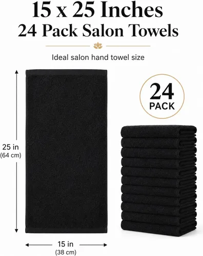 Miniatura 4 de BIOLINEN Juego de 24 toallas de algodón para salón de belleza, 15 x 25 pulgadas, ultra suaves, 100% algodón, toalla de mano, color blanco y negro