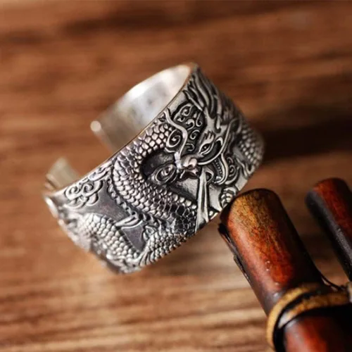 Miniatura 7 de Anillo de plata de ley 925 con diseño de dragón vintage