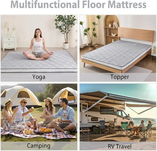 Miniatura 7 de Zelladorra Colchón japonés para suelo, colchón de futón acolchado con parte inferior antideslizante, cama de piso plegable con bolsa