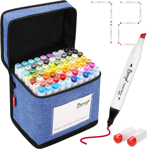 Bianyo Art Markers - Juego de marcadores de alcohol, doble punta fina y cincel para artistas, adultos, para colorear, dibujar, hacer bocetos, 71 72