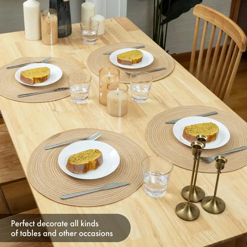 Miniatura 5 de Winknowl Juego de 4 manteles individuales redondos trenzados, lavables, tejidos resistentes al calor, para mesas de cocina, comedor, manteles Beige