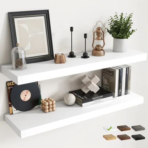 Miniatura 31 de Estantes flotantes para pared con soportes invisibles, estantes de madera de ingeniería montados en la pared con grano de madera para sala de estar