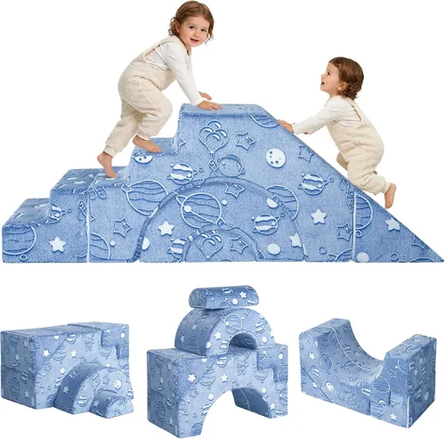 Miniatura 15 de MeMoreCool - Sofá modular para niños, sofá de espuma con diseño de tobogán y escalera, sofá convertible para niños para sala de juegos, mueble