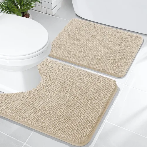 Miniatura 77 de OLANLY Juego de alfombras de baño de 2 piezas, alfombras de baño de chenilla suave y absorbente y alfombra de contorno en forma de U para inodoro