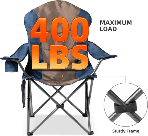 Miniatura 4 de Sillas plegables de camping para adultos, sillas de césped acolchadas con respaldo alto para exteriores con soporte lumbar y soporte para tazas