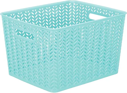 Miniatura 17 de Simplify Paquete de 3 cestas de almacenamiento pequeñas en espiga, dimensiones: 10 x 8 x 4 pulgadas, diseño de espiga, peso ligero, ideal para baño